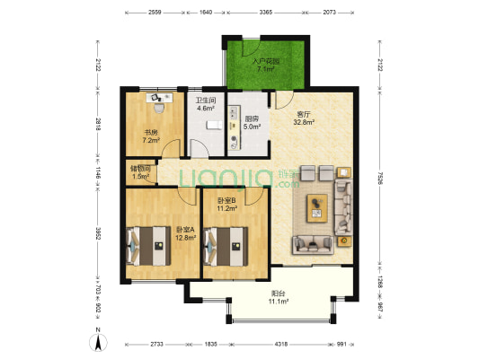 魅力万科城三区 3室1厅1卫 108平方