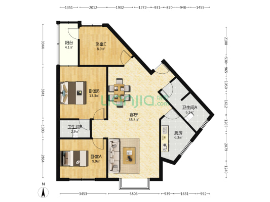吴家坝中街5号 3室1厅2卫 99平方