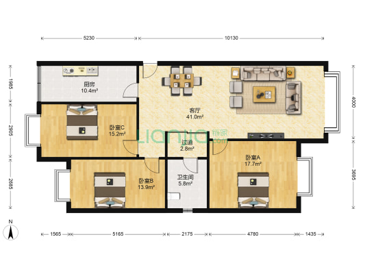 天天房开枫园小区 3室1厅1卫 119平方