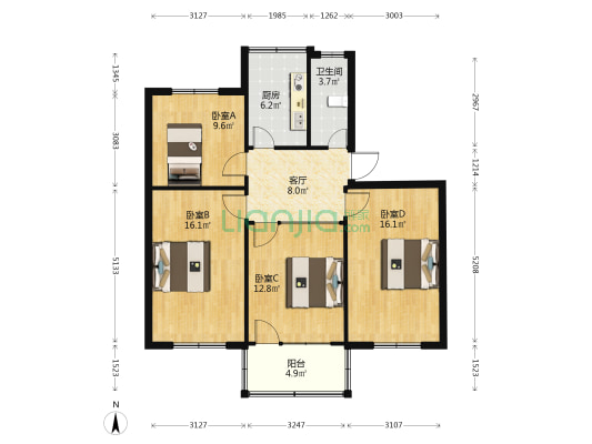 人民银行宿舍(青州) 4室1厅1卫 94平方