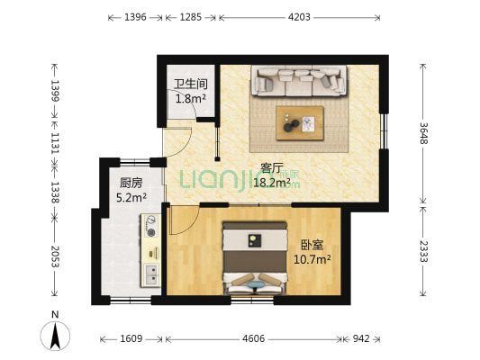 巴黎公社 1室1厅1卫 42平方