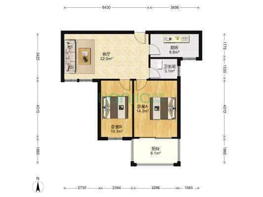 新河家园 2室1厅1卫 80平方