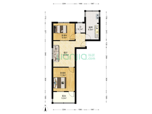 虎山路小区 2室1厅1卫 64平方