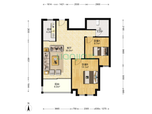 领秀熙城 2室1厅1卫 79平方