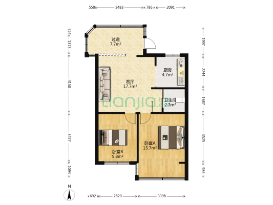 云南省林业运输总公司宿舍 2室1厅1卫 56平方
