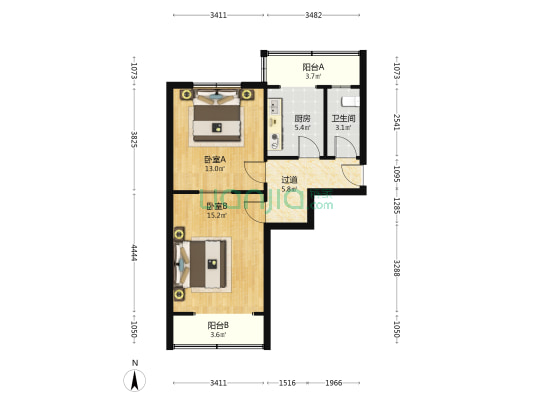 台湾路 2室0厅1卫 59平方