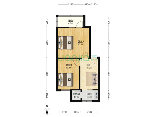 袁家岗76号 2室1厅1卫 52平方