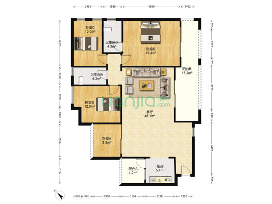 花滩丁香郡 4室1厅2卫 140平方