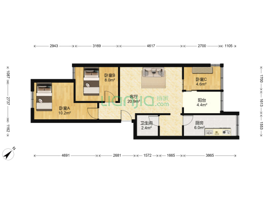 天马路 3室1厅1卫 70平方