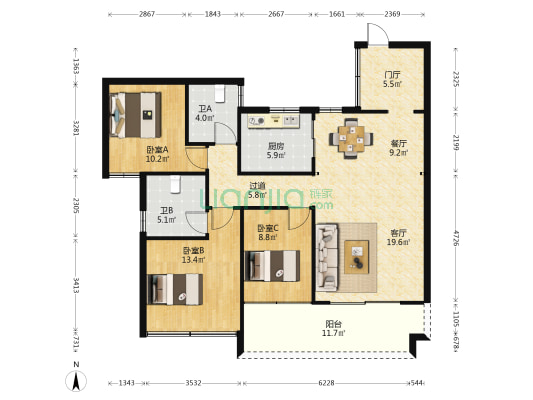 丰溪御景 3室2厅2卫 121平方