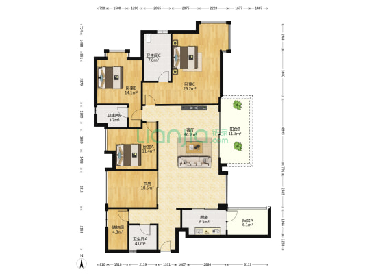 保利西海岸瀚海花园 4室1厅3卫 192平方