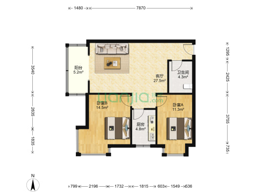五建雅苑 2室1厅1卫 82平方