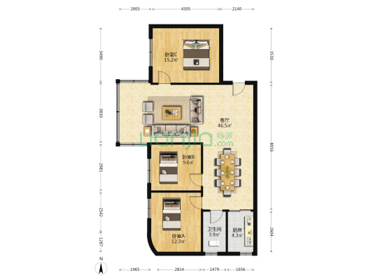 寿山花苑 3室1厅1卫 105平方