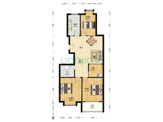 万侯园 4室1厅1卫 110平方