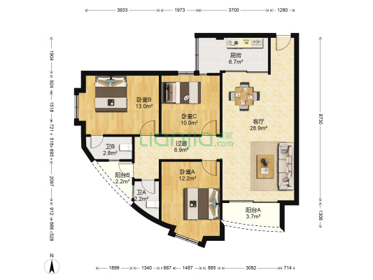 自然新村一期 3室1厅2卫 107平方
