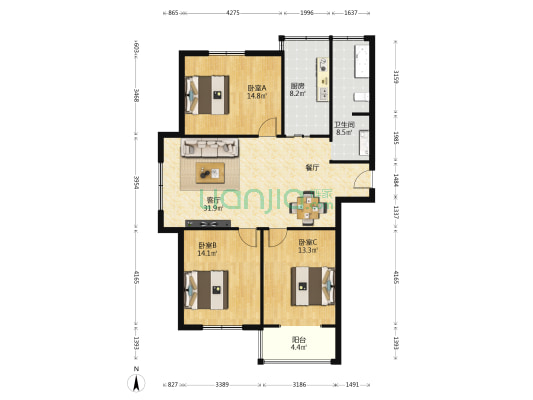 鼎盛苑 3室1厅1卫 133平方