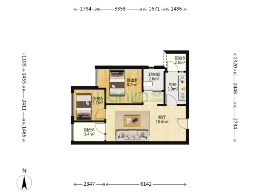 万科金域学府菁华里 2室1厅1卫 57平方