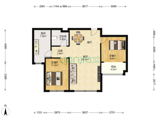 方正凤凰国际东区 2室1厅1卫 89平方