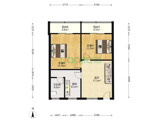 龙安花苑 2室1厅1卫 80平方