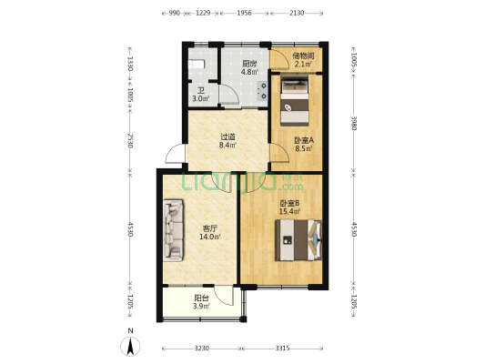 寒亭技工学校家属院 2室1厅1卫 76平方