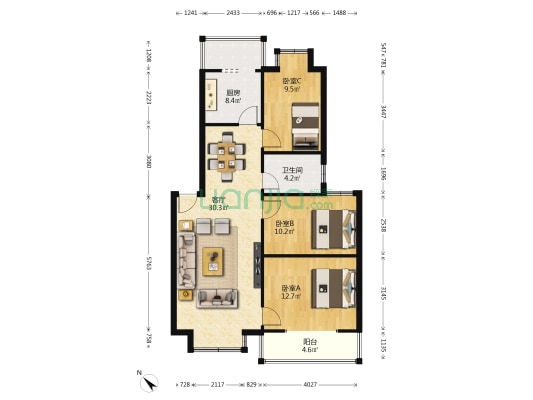 三星快乐新区安置房 3室1厅1卫 93平方