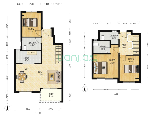 天安象屿西江悦 3室1厅3卫 117平方