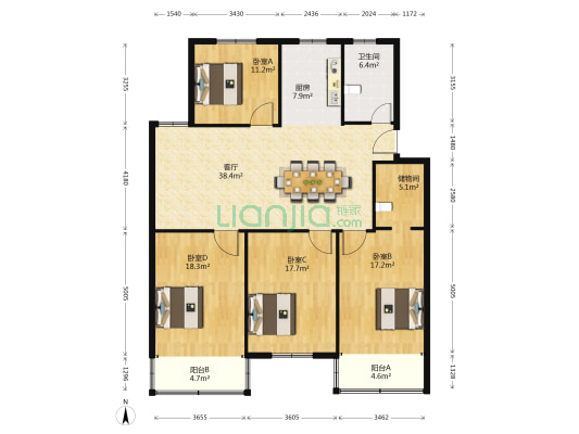 春合苑北区 4室1厅1卫 150平方