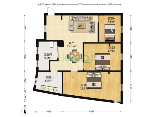 人民东路36号 3室1厅1卫 83平方