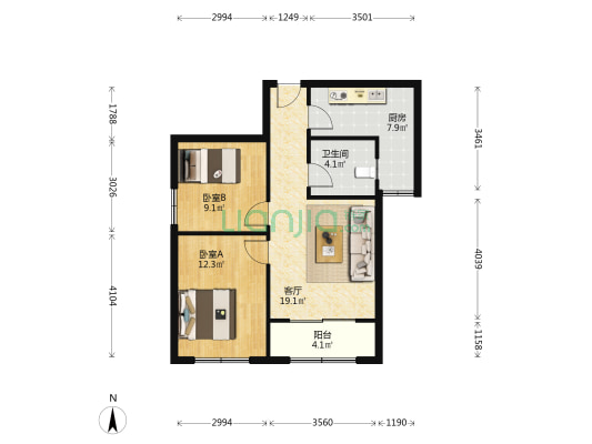 隆升家园 2室1厅1卫 84平方
