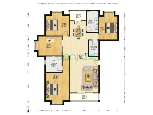 紫薇城市花园 4室1厅2卫 157平方