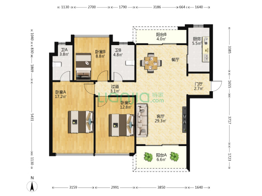 碧桂园剑桥郡四期 3室1厅2卫 115平方