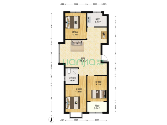 紫瑞园 3室1厅1卫 110平方