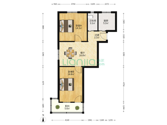 蒙城路182号 2室1厅1卫 77平方