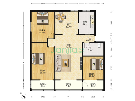 田家巷20号 3室2厅1卫 138平方