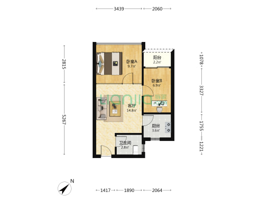 万象中心 2室1厅1卫 44平方