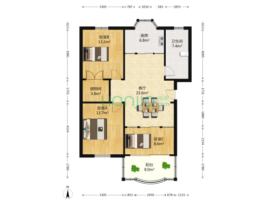 翡翠花园 3室1厅1卫 106平方