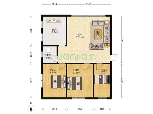 信美路13号 3室1厅1卫 122平方