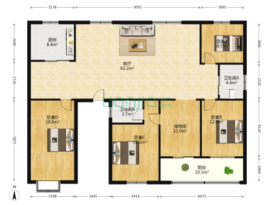 纺织品家属院 4室1厅2卫 189平方