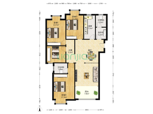 耀邦公馆 4室2厅3卫 155平方