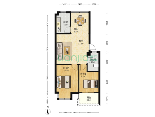 洄涌路 2室2厅1卫 68平方