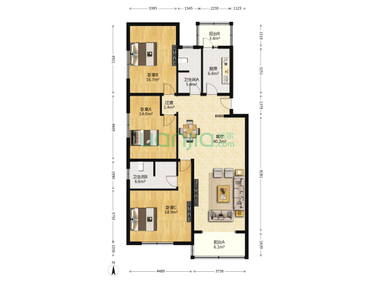 怡丽南园 3室1厅2卫 155平方
