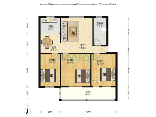 驻市艺术中专七中住宅楼 3室2厅1卫 99平方
