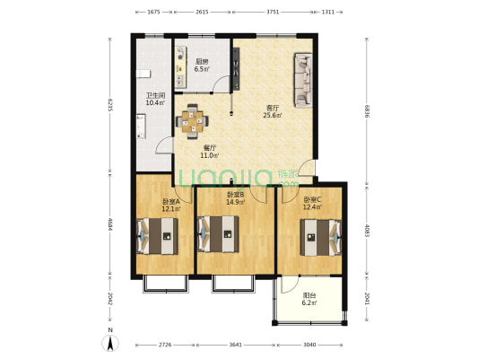 西苑东区 3室2厅1卫 123平方