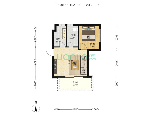 白沙坊金龙苑 1室1厅1卫 55平方