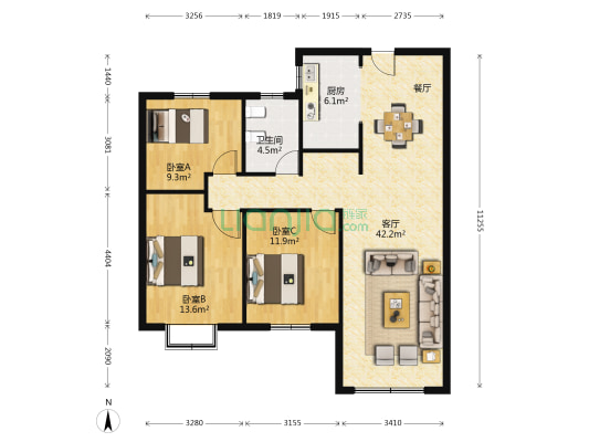 西欧翡翠雅苑 3室1厅1卫 125平方