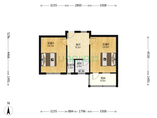 健康路31号 2室1厅1卫 57平方