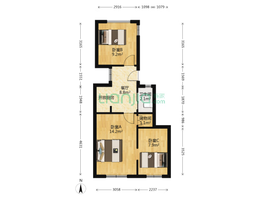 三戒里 3室1厅1卫 48平方
