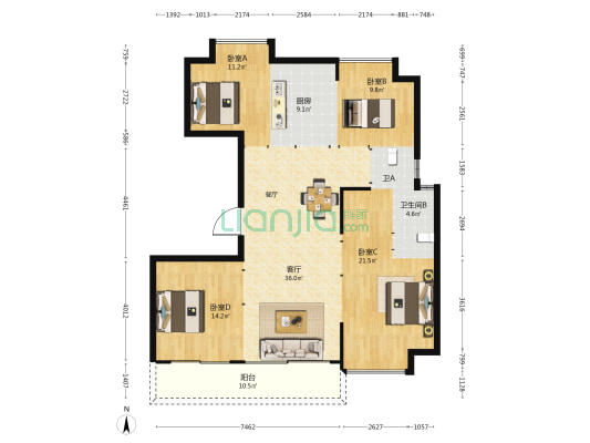 建发臻园 4室1厅2卫 143平方
