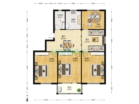 葑溪西街 4室2厅1卫 134平方
