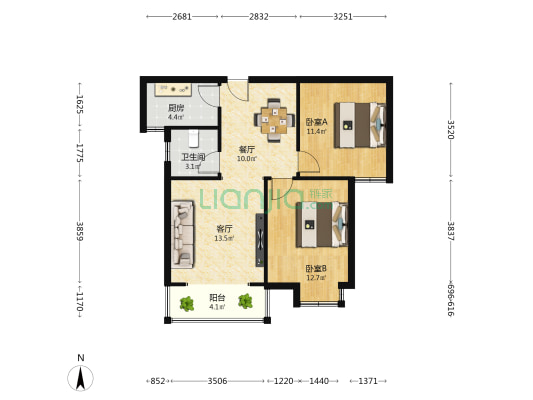 阳光里 2室2厅1卫 85平方
